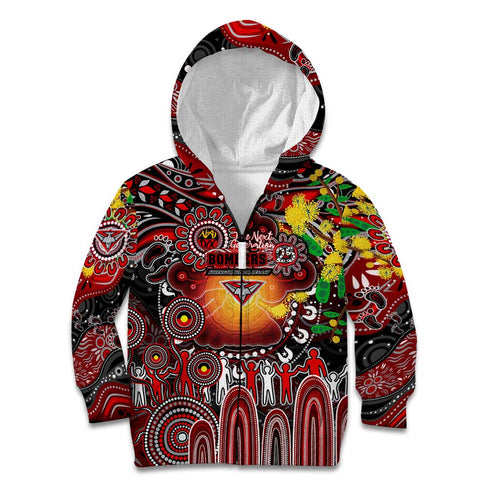 Personalised NAIDOC Week 2025 Bombers Football Kid Hoodie Aboriginal Dot Painting