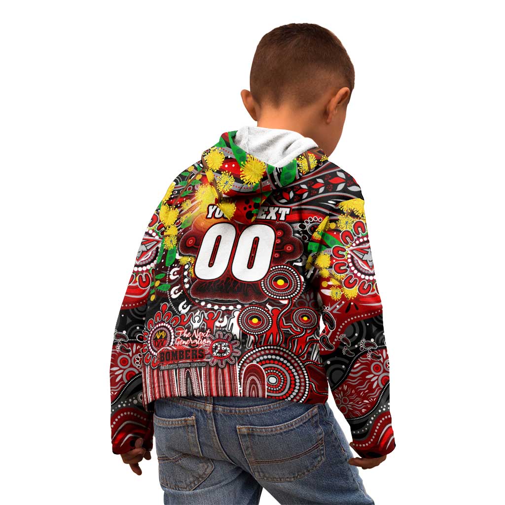 Personalised NAIDOC Week 2025 Bombers Football Kid Hoodie Aboriginal Dot Painting