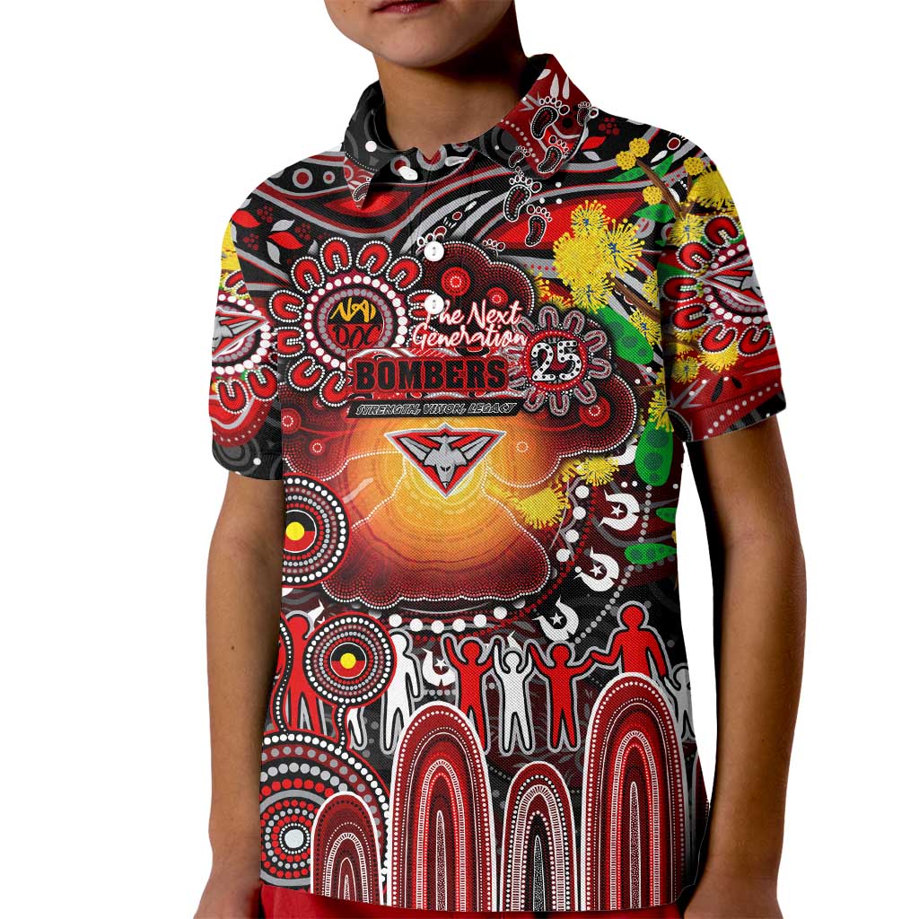 Personalised NAIDOC Week 2025 Bombers Football Kid Polo Shirt Aboriginal Dot Painting