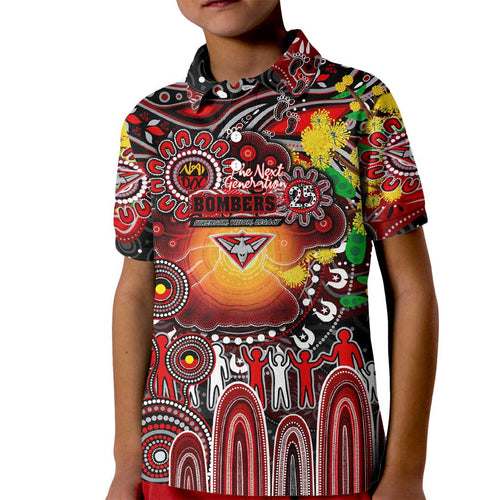 Personalised NAIDOC Week 2025 Bombers Football Kid Polo Shirt Aboriginal Dot Painting