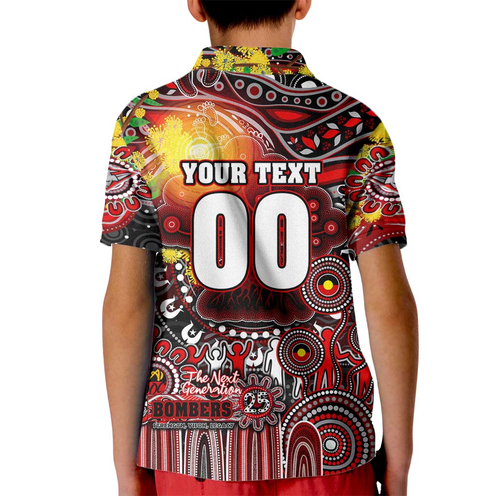 Personalised NAIDOC Week 2025 Bombers Football Kid Polo Shirt Aboriginal Dot Painting