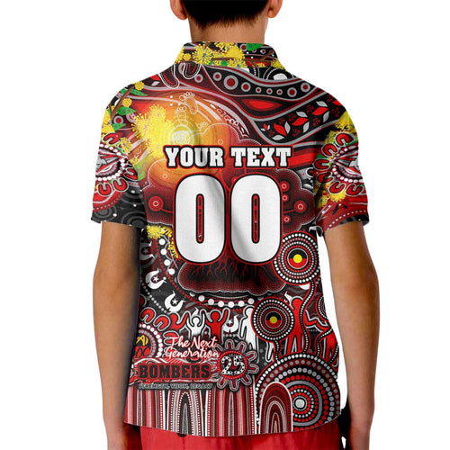 Personalised NAIDOC Week 2025 Bombers Football Kid Polo Shirt Aboriginal Dot Painting