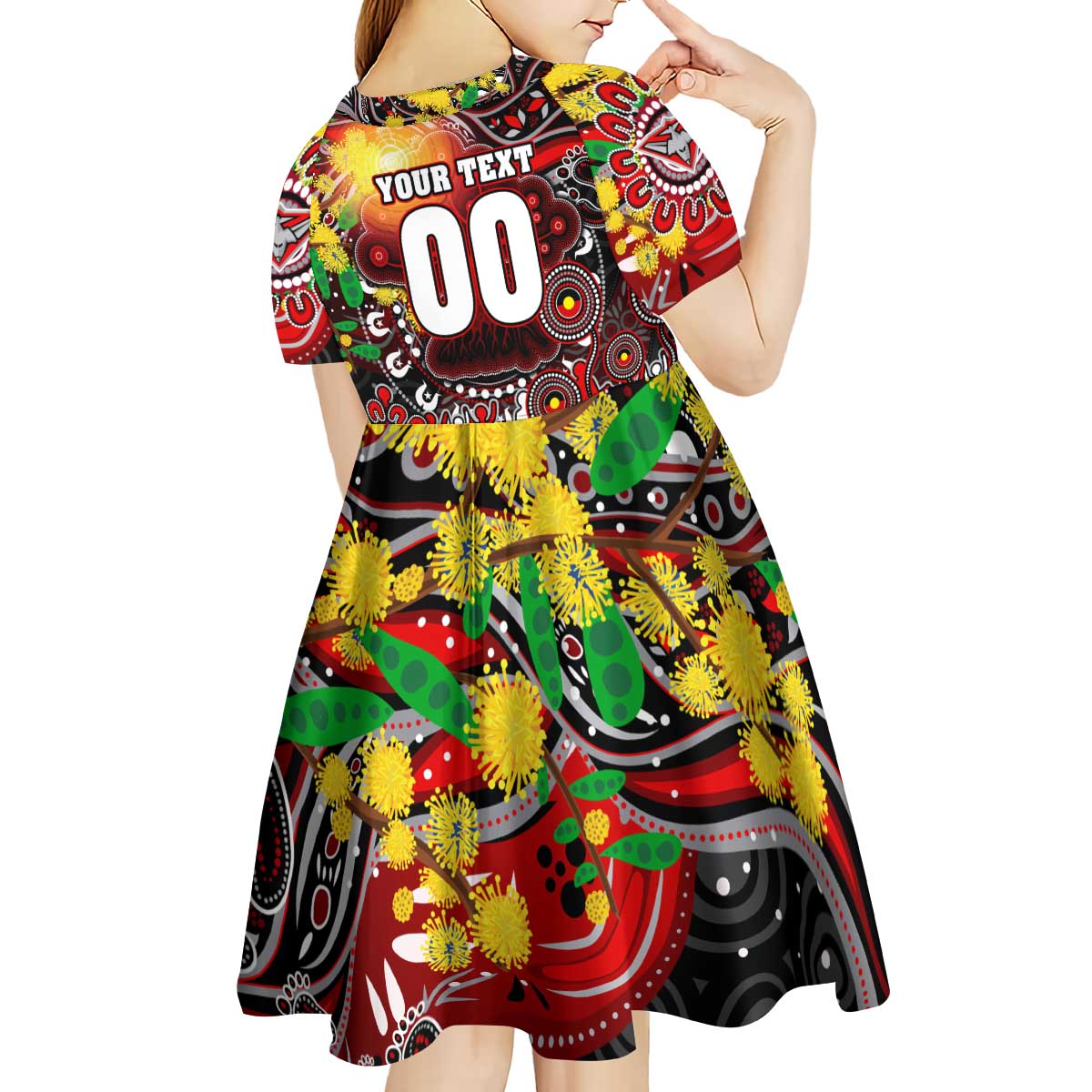 Personalised NAIDOC Week 2025 Bombers Football Kid Short Sleeve Dress Aboriginal Dot Painting