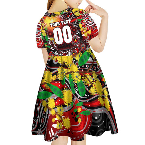 Personalised NAIDOC Week 2025 Bombers Football Kid Short Sleeve Dress Aboriginal Dot Painting
