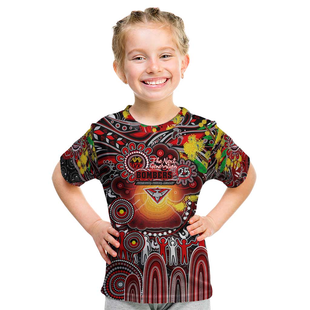 Personalised NAIDOC Week 2025 Bombers Football Kid T Shirt Aboriginal Dot Painting