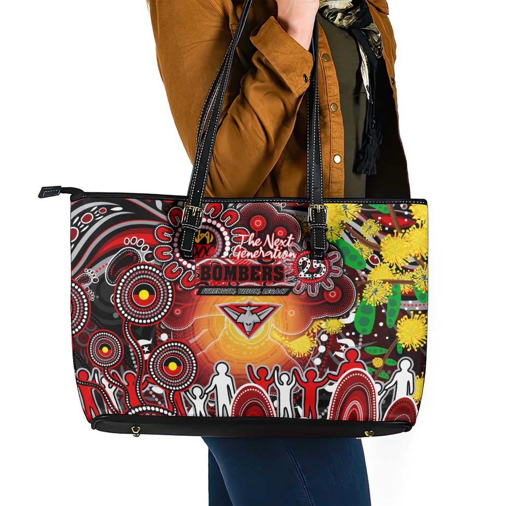 NAIDOC Week 2025 Bombers Football Leather Tote Bag Aboriginal Dot Painting