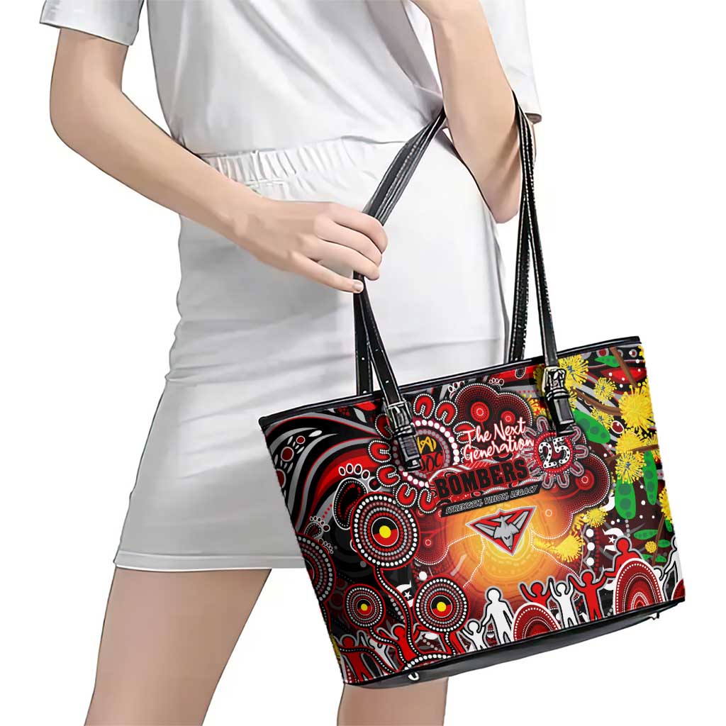 NAIDOC Week 2025 Bombers Football Leather Tote Bag Aboriginal Dot Painting