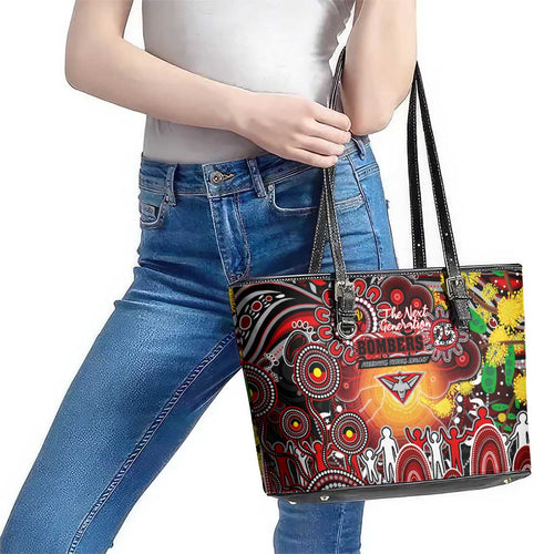 NAIDOC Week 2025 Bombers Football Leather Tote Bag Aboriginal Dot Painting