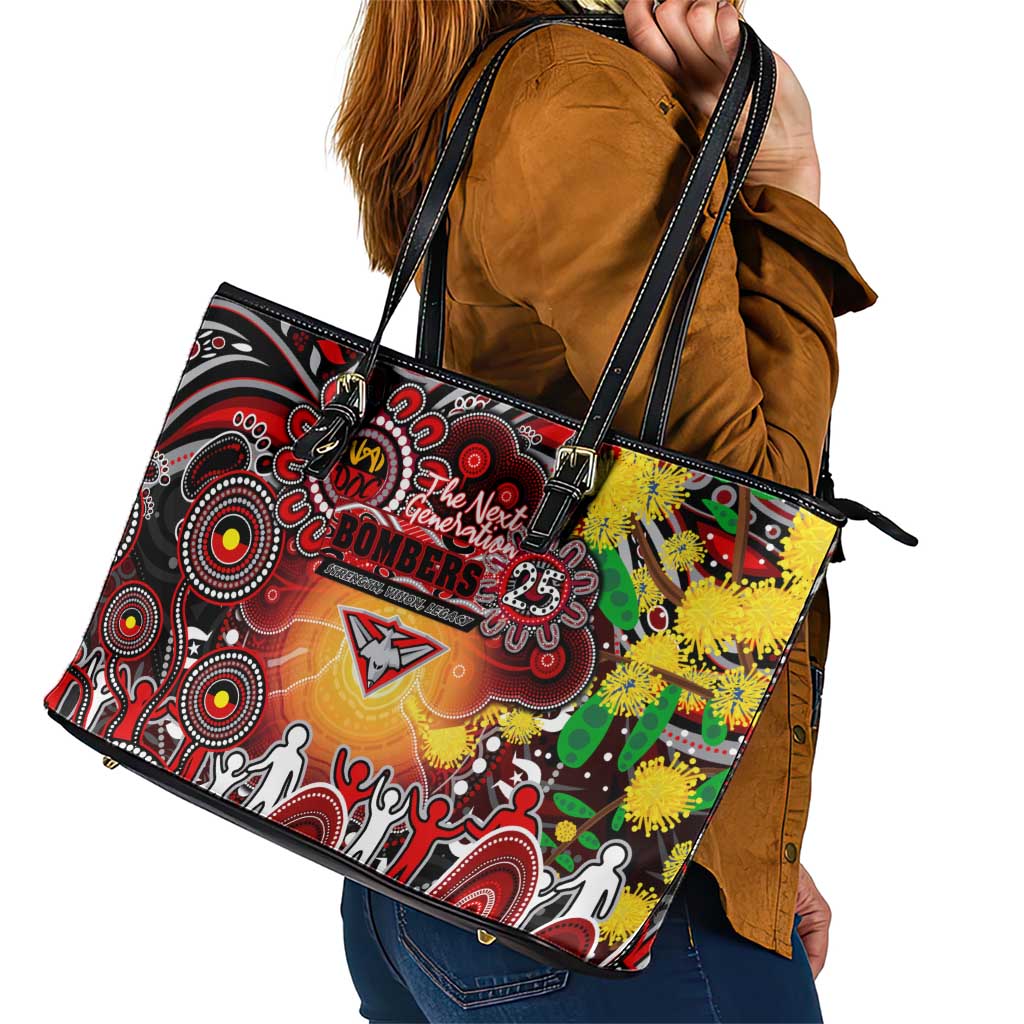 NAIDOC Week 2025 Bombers Football Leather Tote Bag Aboriginal Dot Painting