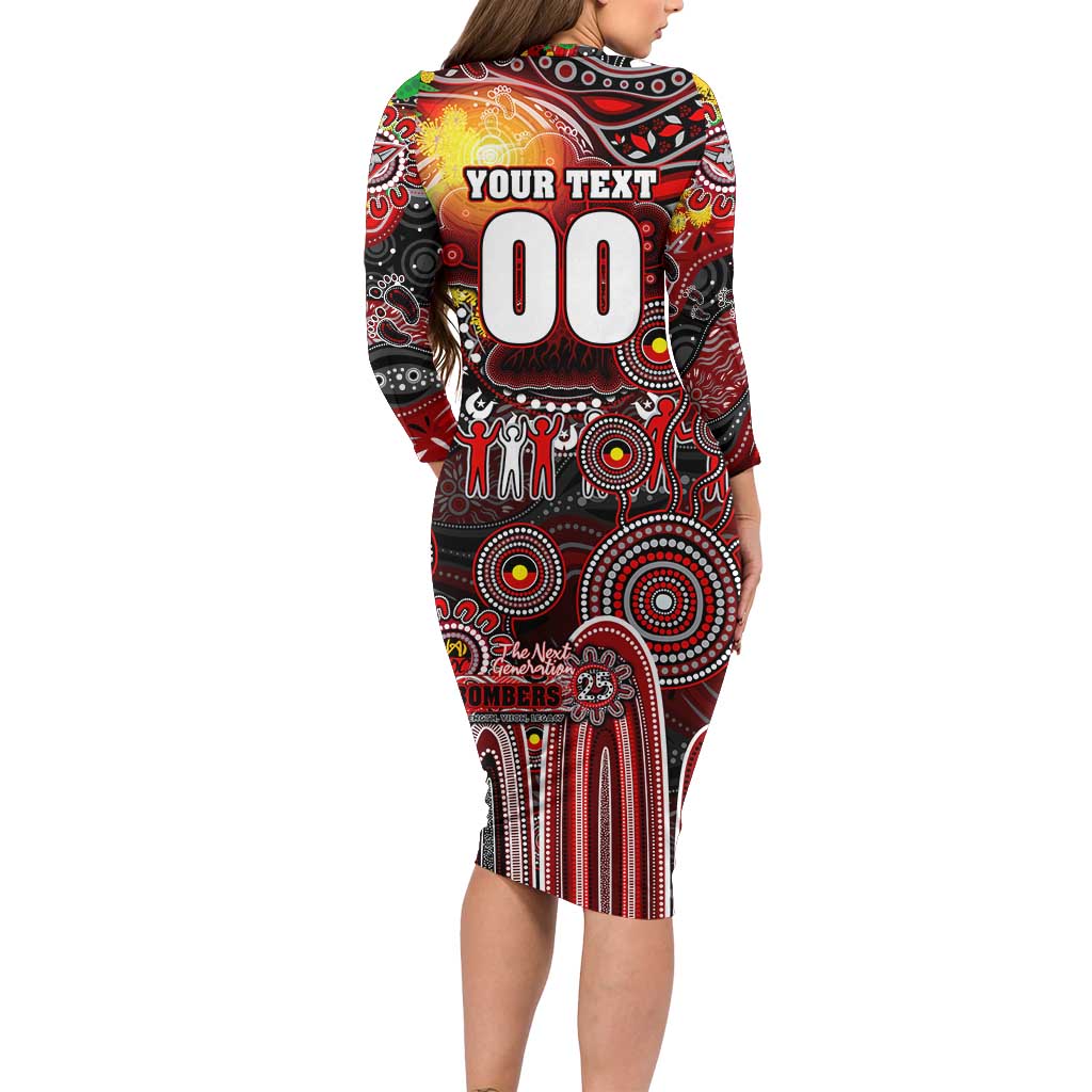 Personalised NAIDOC Week 2025 Bombers Football Long Sleeve Bodycon Dress Aboriginal Dot Painting