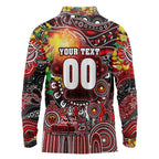 Personalised NAIDOC Week 2025 Bombers Football Long Sleeve Polo Shirt Aboriginal Dot Painting