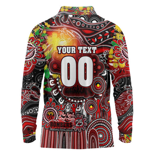 Personalised NAIDOC Week 2025 Bombers Football Long Sleeve Polo Shirt Aboriginal Dot Painting