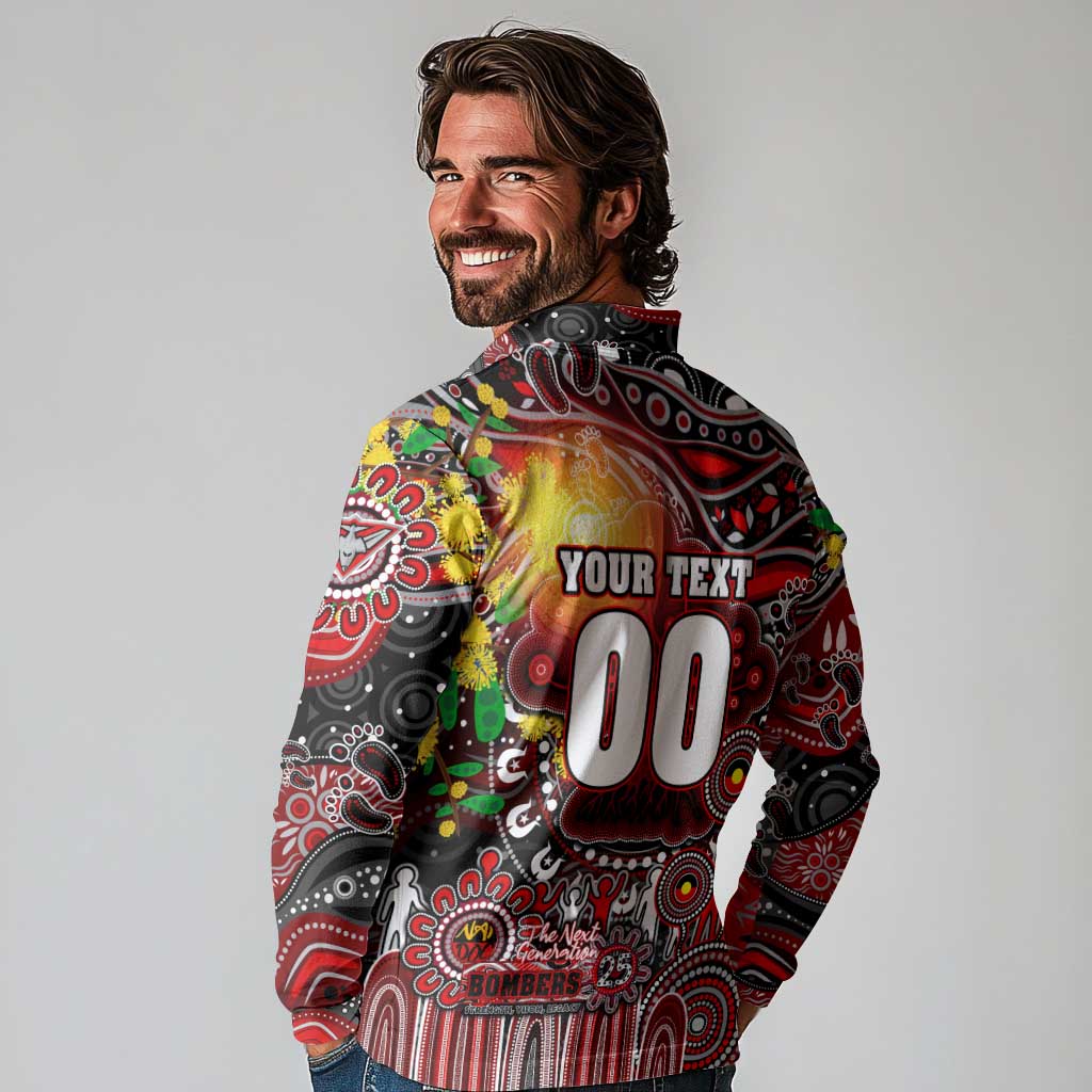 Personalised NAIDOC Week 2025 Bombers Football Long Sleeve Polo Shirt Aboriginal Dot Painting