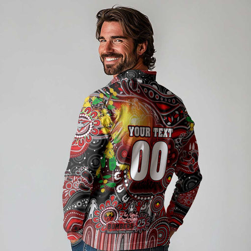 Personalised NAIDOC Week 2025 Bombers Football Long Sleeve Polo Shirt Aboriginal Dot Painting