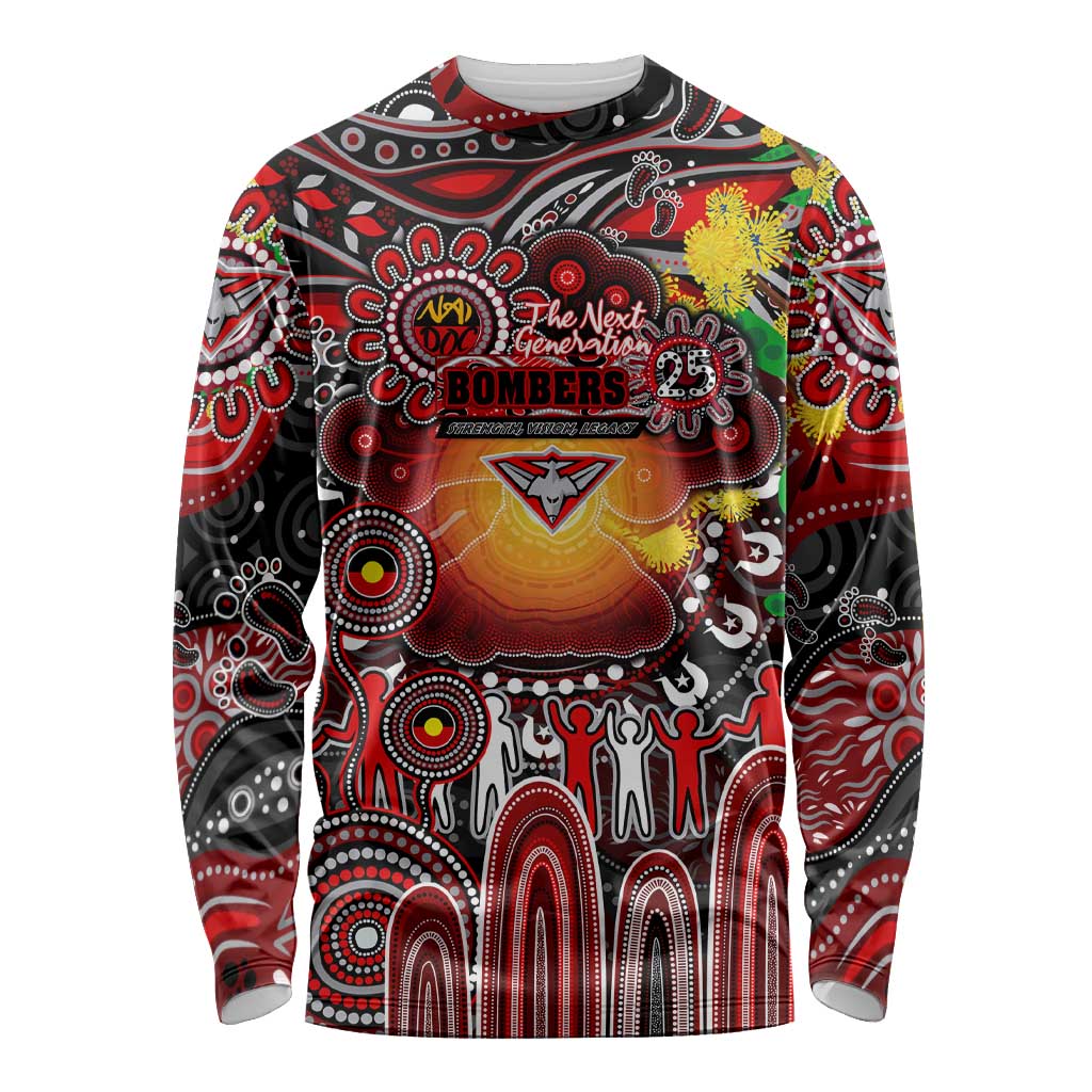 Personalised NAIDOC Week 2025 Bombers Football Long Sleeve Shirt Aboriginal Dot Painting