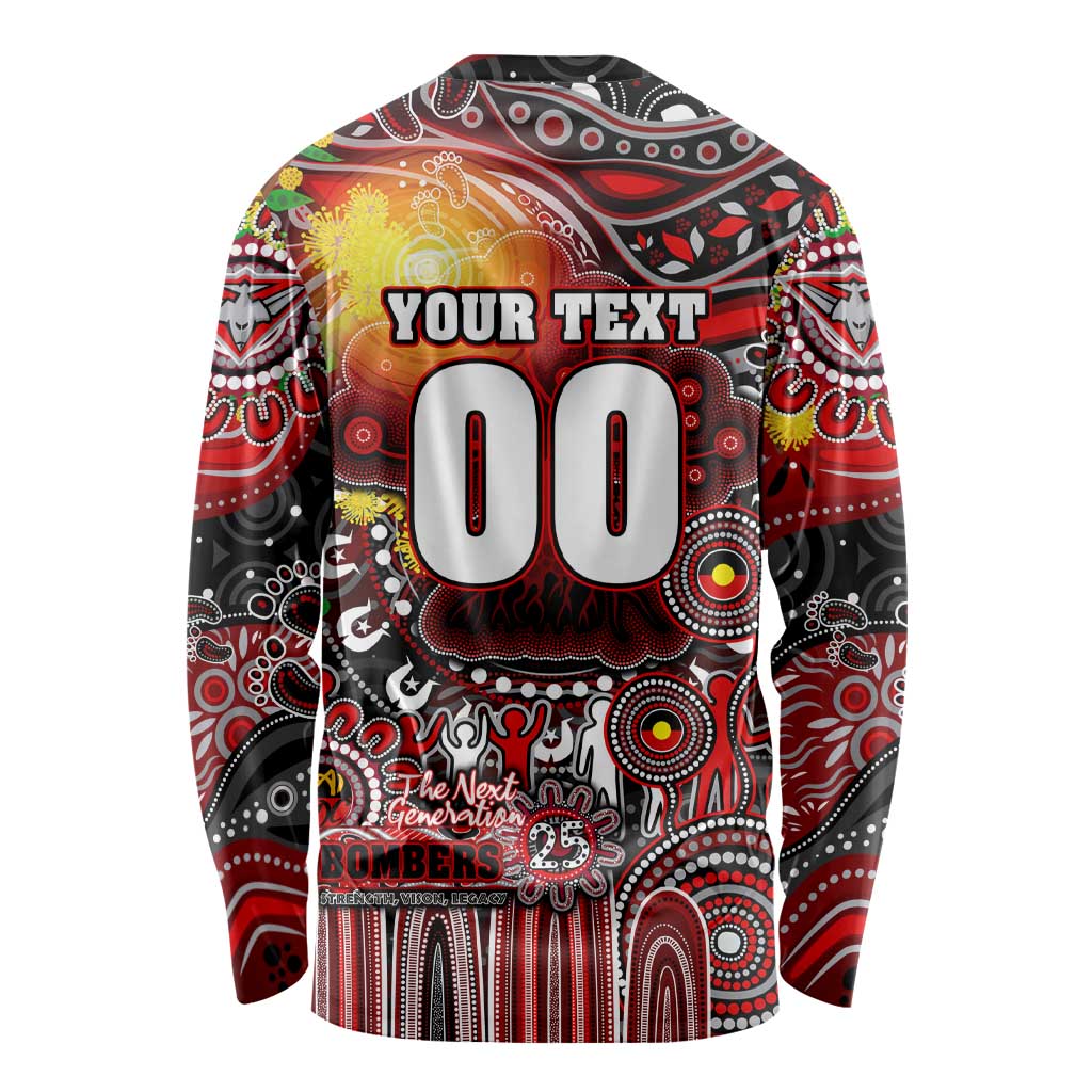 Personalised NAIDOC Week 2025 Bombers Football Long Sleeve Shirt Aboriginal Dot Painting