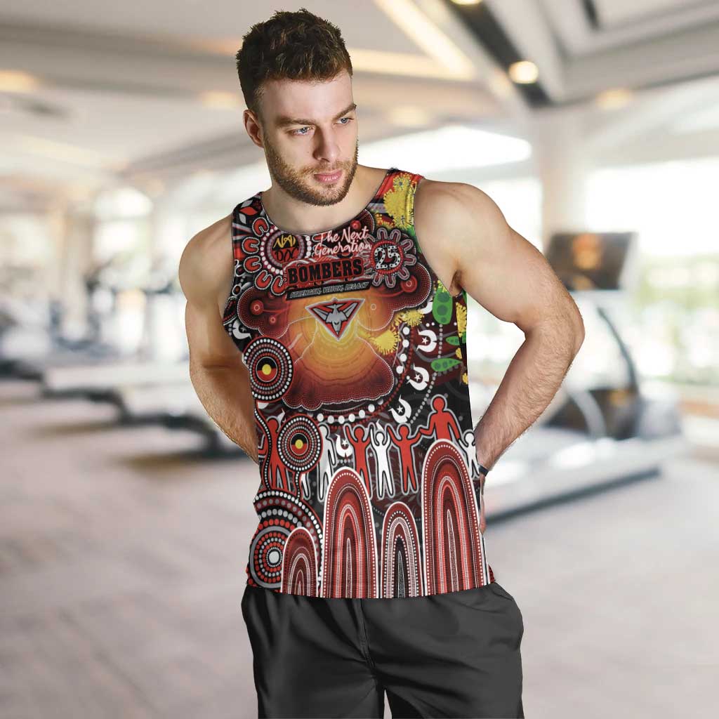 Personalised NAIDOC Week 2025 Bombers Football Men Tank Top Aboriginal Dot Painting