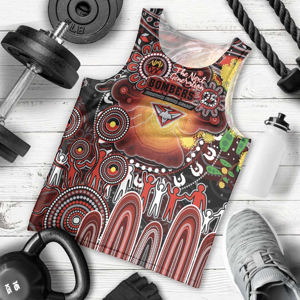 Personalised NAIDOC Week 2025 Bombers Football Men Tank Top Aboriginal Dot Painting