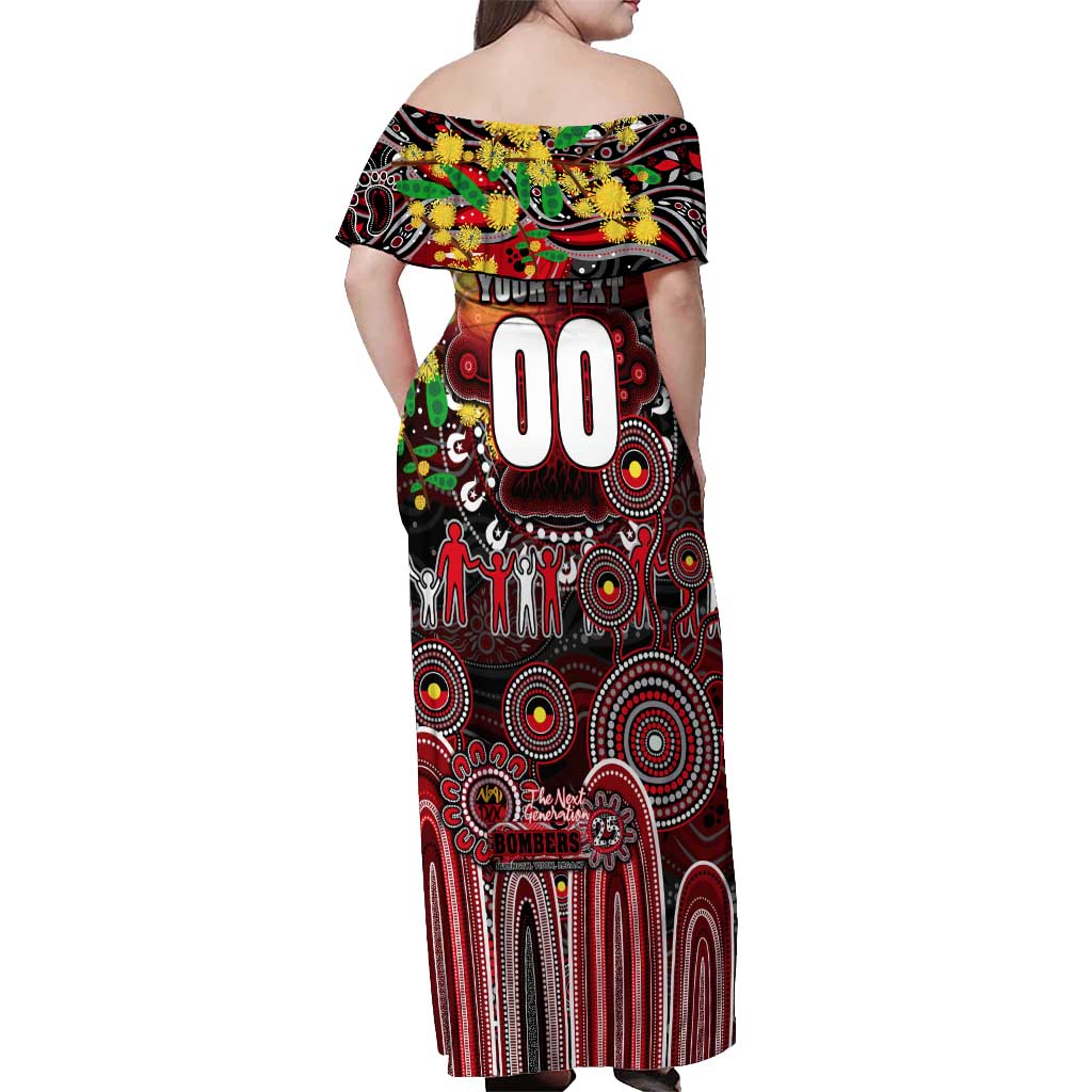 Personalised NAIDOC Week 2025 Bombers Football Off Shoulder Maxi Dress Aboriginal Dot Painting