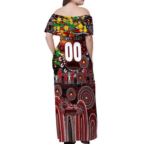 Personalised NAIDOC Week 2025 Bombers Football Off Shoulder Maxi Dress Aboriginal Dot Painting