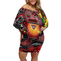 Personalised NAIDOC Week 2025 Bombers Football Off Shoulder Short Dress Aboriginal Dot Painting