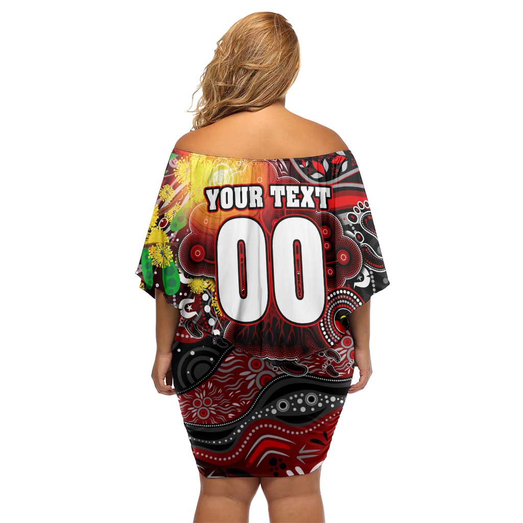 Personalised NAIDOC Week 2025 Bombers Football Off Shoulder Short Dress Aboriginal Dot Painting