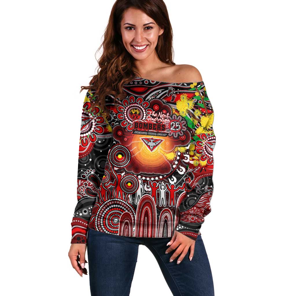 Personalised NAIDOC Week 2025 Bombers Football Off Shoulder Sweater Aboriginal Dot Painting