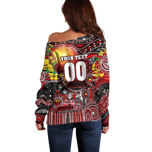 Personalised NAIDOC Week 2025 Bombers Football Off Shoulder Sweater Aboriginal Dot Painting