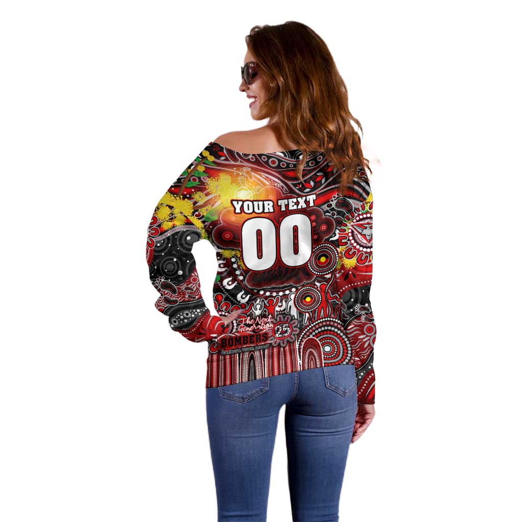 Personalised NAIDOC Week 2025 Bombers Football Off Shoulder Sweater Aboriginal Dot Painting
