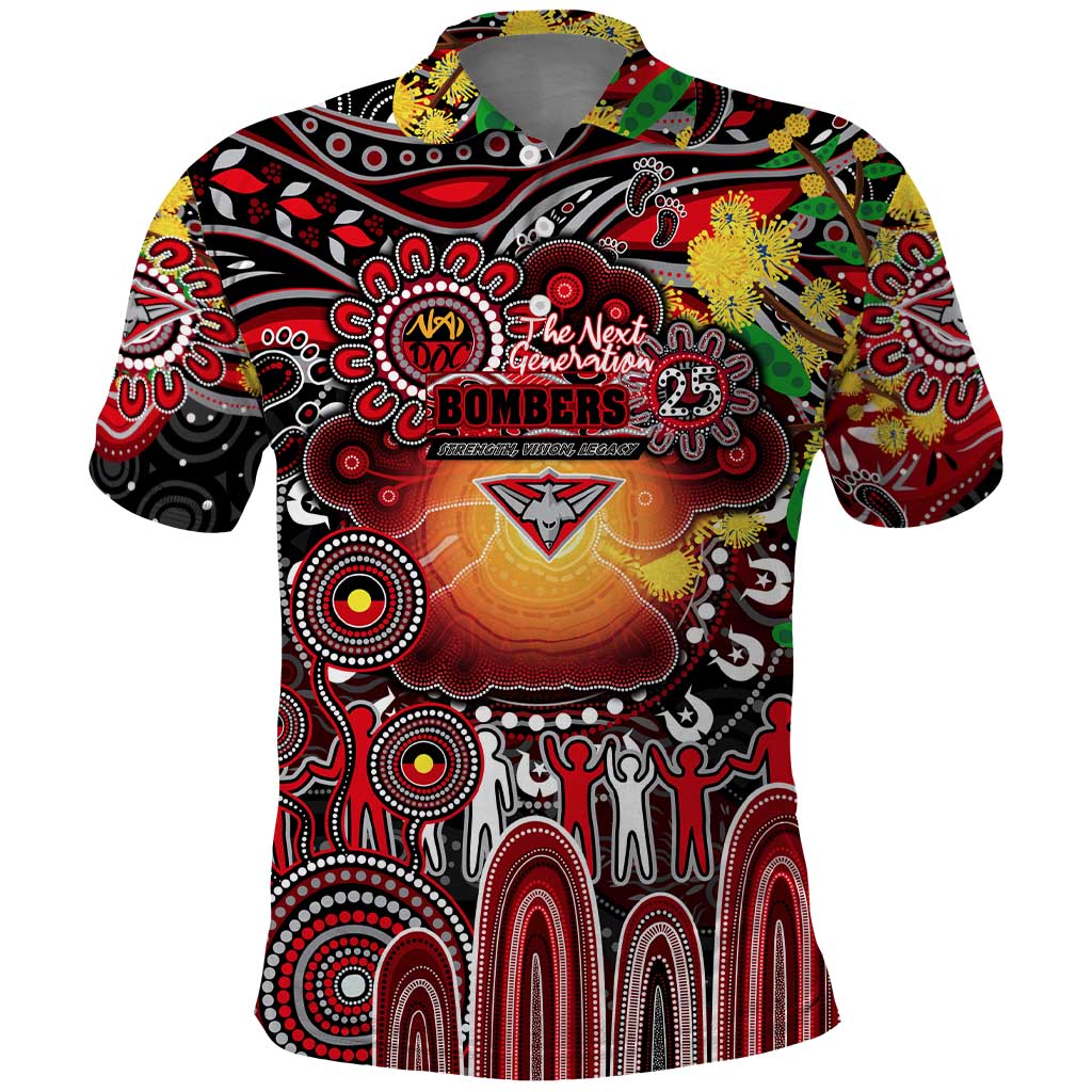 Personalised NAIDOC Week 2025 Bombers Football Polo Shirt Aboriginal Dot Painting