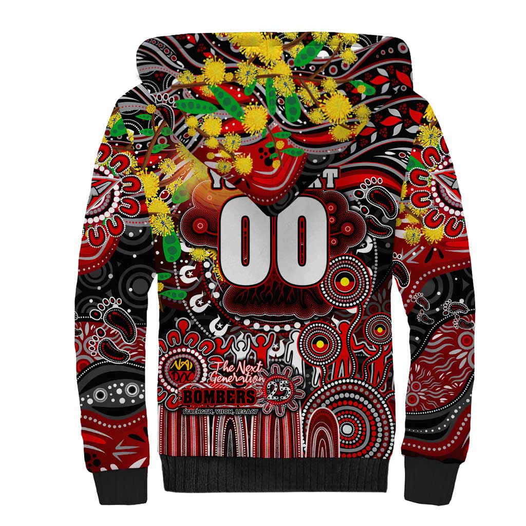 Personalised NAIDOC Week 2025 Bombers Football Sherpa Hoodie Aboriginal Dot Painting