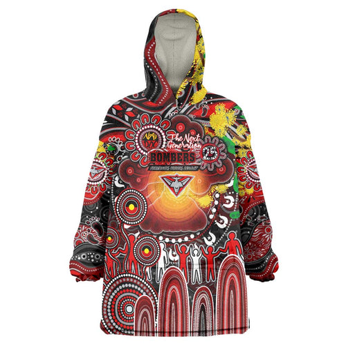 Personalised NAIDOC Week 2025 Bombers Football Wearable Blanket Hoodie Aboriginal Dot Painting