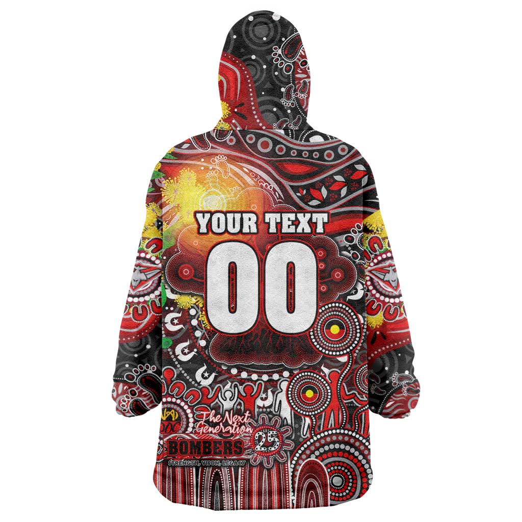 Personalised NAIDOC Week 2025 Bombers Football Wearable Blanket Hoodie Aboriginal Dot Painting