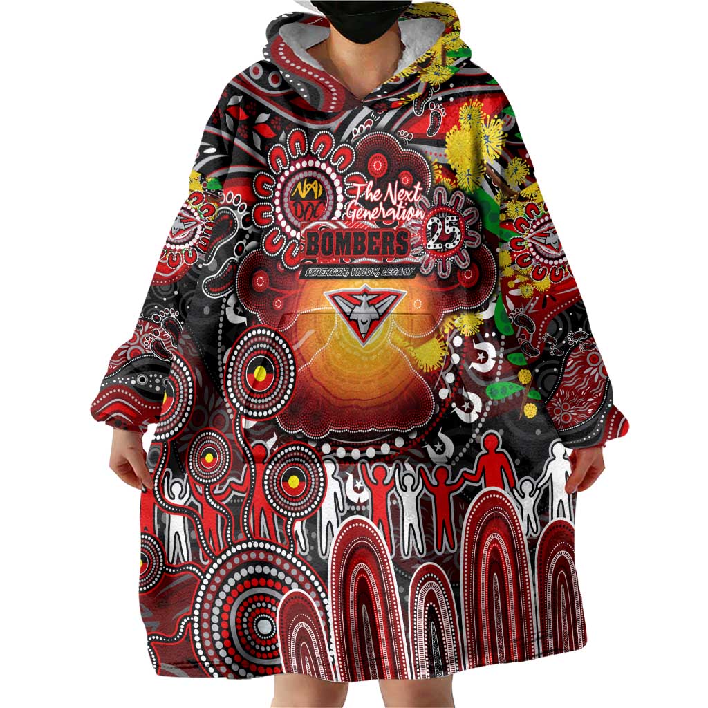 Personalised NAIDOC Week 2025 Bombers Football Wearable Blanket Hoodie Aboriginal Dot Painting