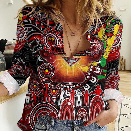 Personalised NAIDOC Week 2025 Bombers Football Women Casual Shirt Aboriginal Dot Painting