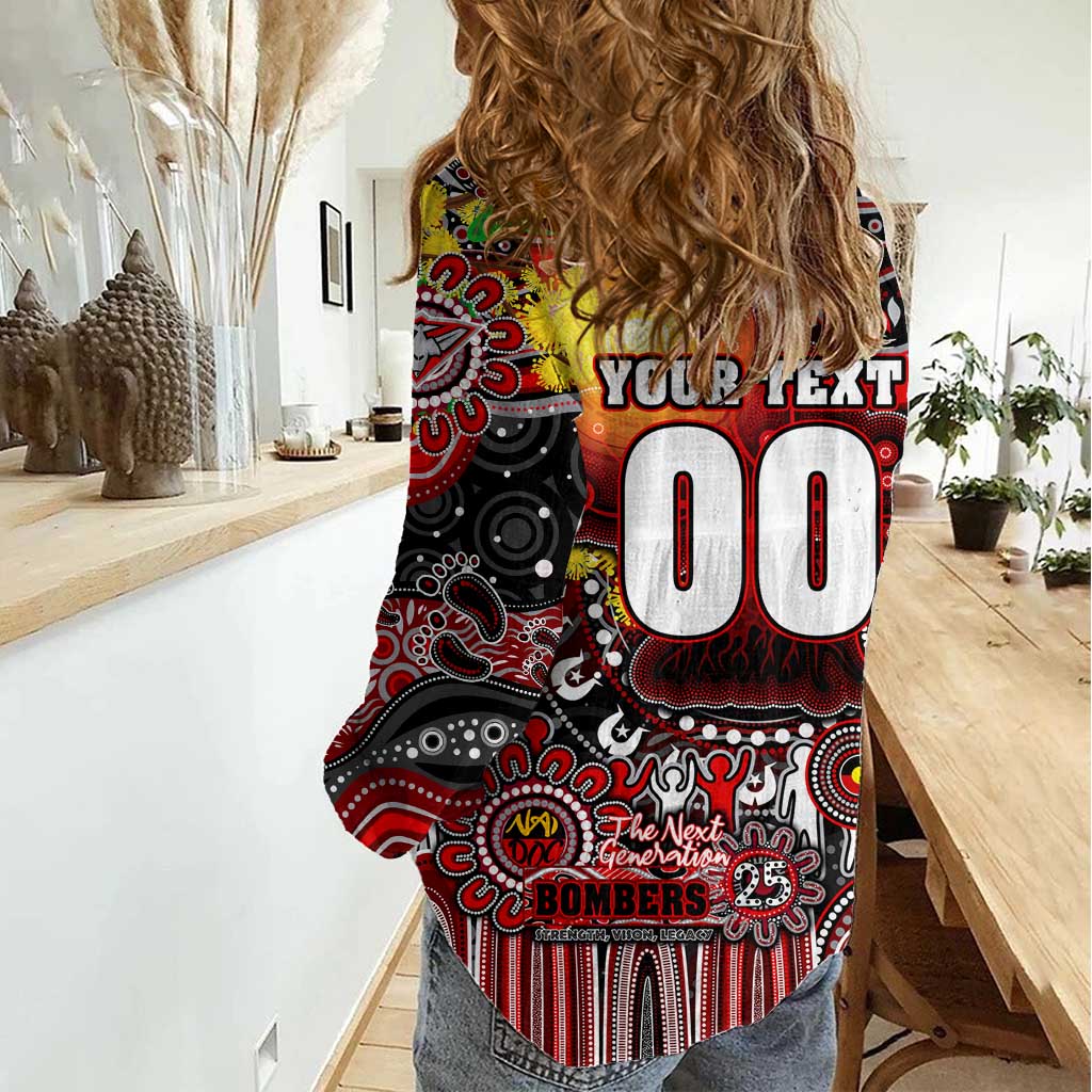 Personalised NAIDOC Week 2025 Bombers Football Women Casual Shirt Aboriginal Dot Painting