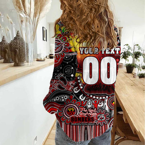 Personalised NAIDOC Week 2025 Bombers Football Women Casual Shirt Aboriginal Dot Painting