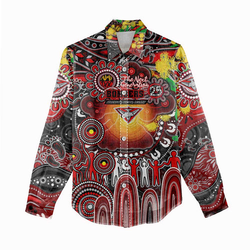 Personalised NAIDOC Week 2025 Bombers Football Women Casual Shirt Aboriginal Dot Painting