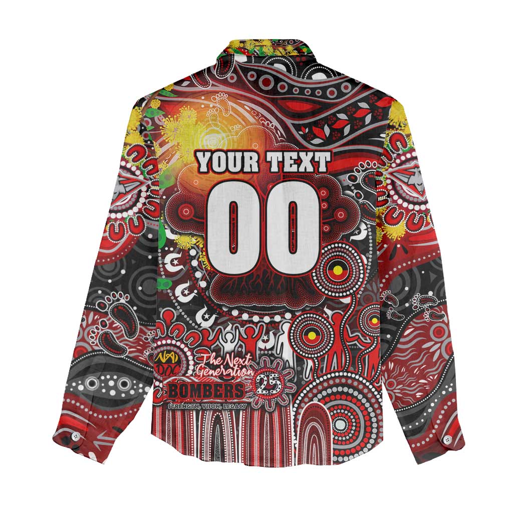 Personalised NAIDOC Week 2025 Bombers Football Women Casual Shirt Aboriginal Dot Painting