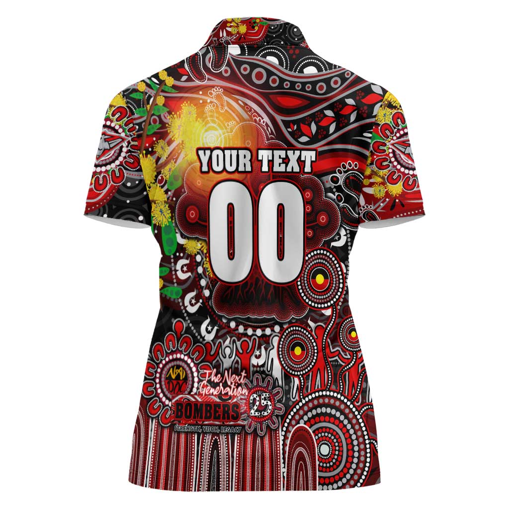 Personalised NAIDOC Week 2025 Bombers Football Women Polo Shirt Aboriginal Dot Painting