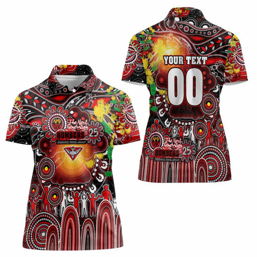 Personalised NAIDOC Week 2025 Bombers Football Women Polo Shirt Aboriginal Dot Painting