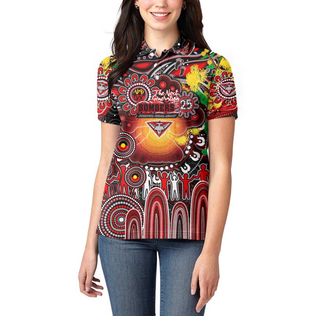 Personalised NAIDOC Week 2025 Bombers Football Women Polo Shirt Aboriginal Dot Painting