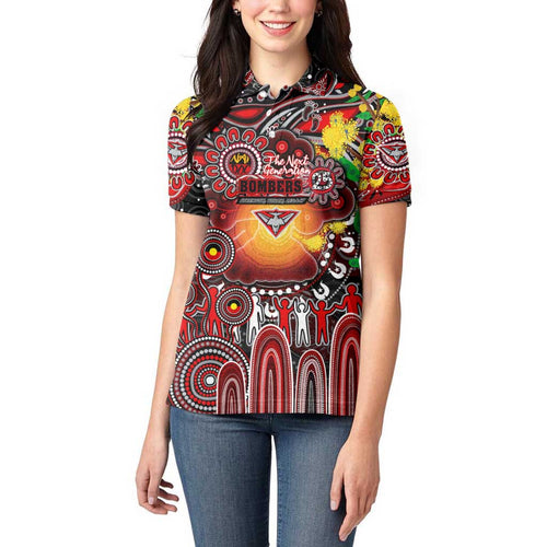 Personalised NAIDOC Week 2025 Bombers Football Women Polo Shirt Aboriginal Dot Painting