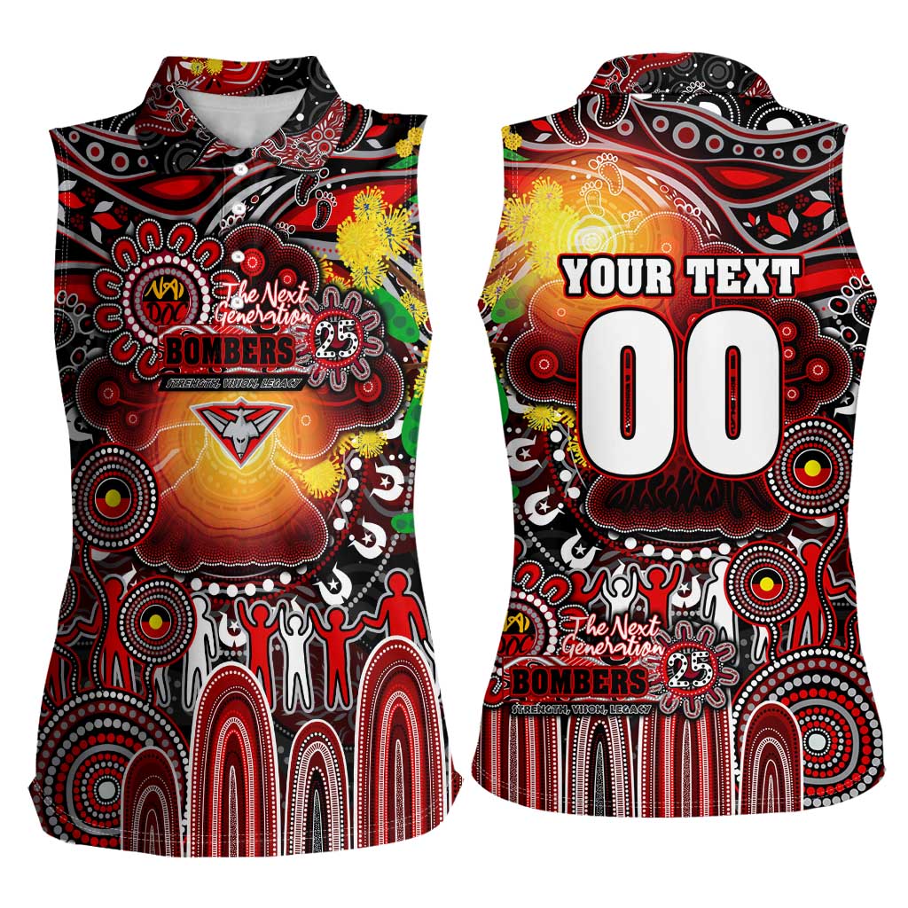 Personalised NAIDOC Week 2025 Bombers Football Women Sleeveless Polo Shirt Aboriginal Dot Painting