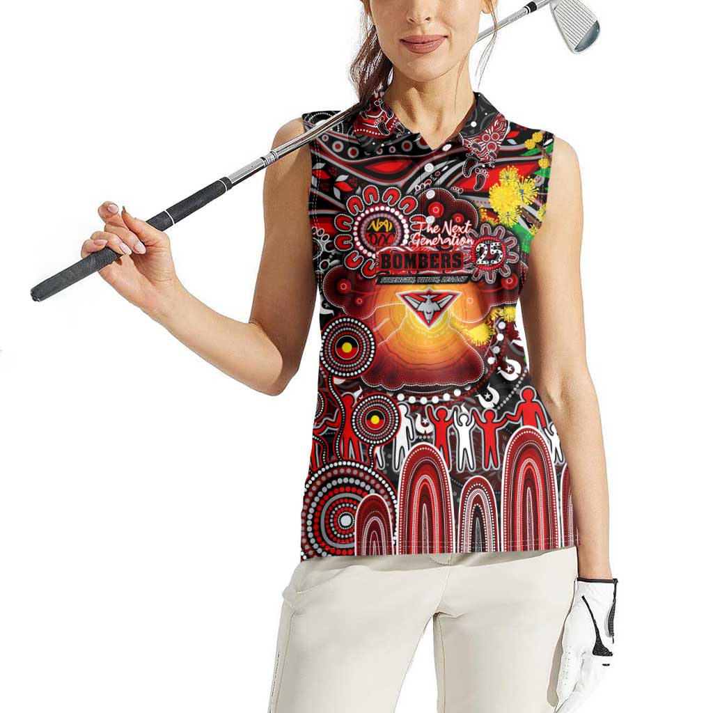 Personalised NAIDOC Week 2025 Bombers Football Women Sleeveless Polo Shirt Aboriginal Dot Painting