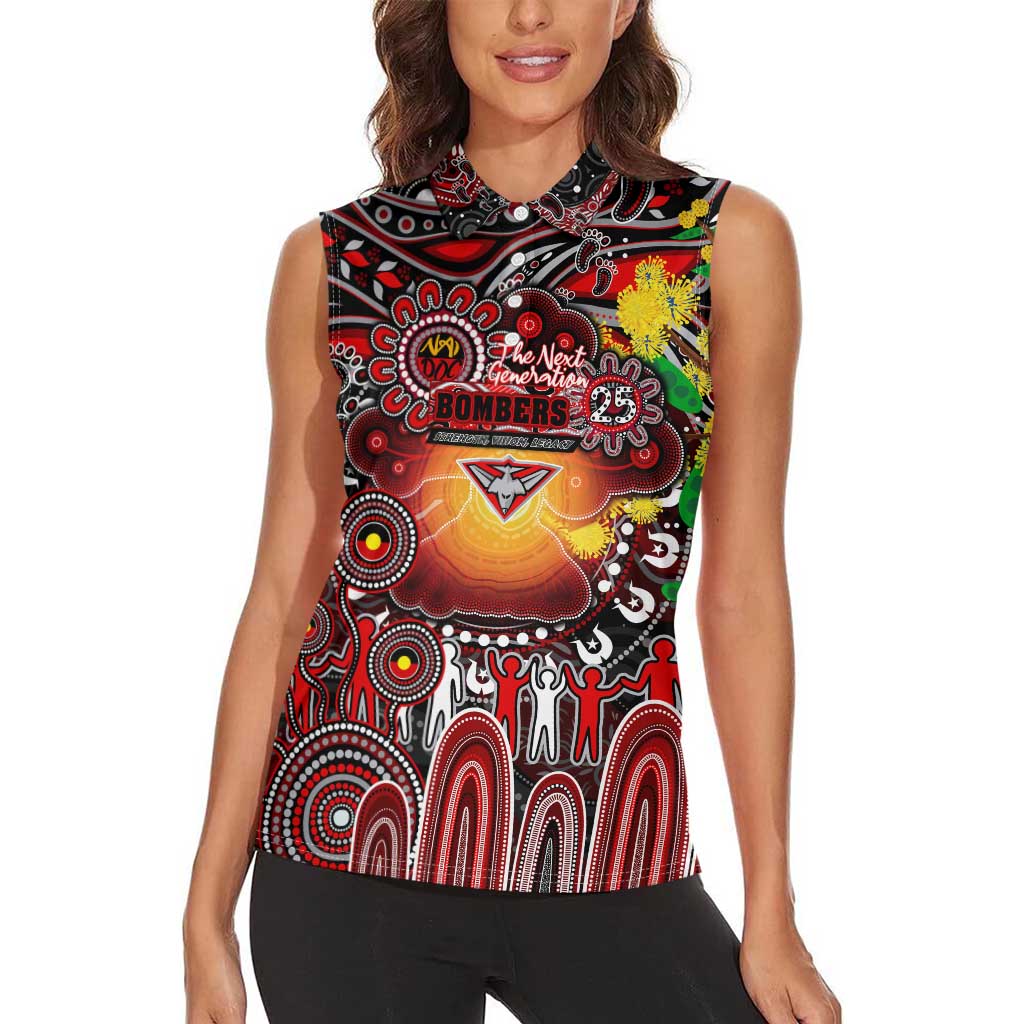 Personalised NAIDOC Week 2025 Bombers Football Women Sleeveless Polo Shirt Aboriginal Dot Painting
