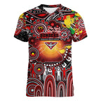 Personalised NAIDOC Week 2025 Bombers Football Women V-Neck T-Shirt Aboriginal Dot Painting
