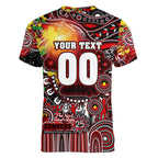 Personalised NAIDOC Week 2025 Bombers Football Women V-Neck T-Shirt Aboriginal Dot Painting