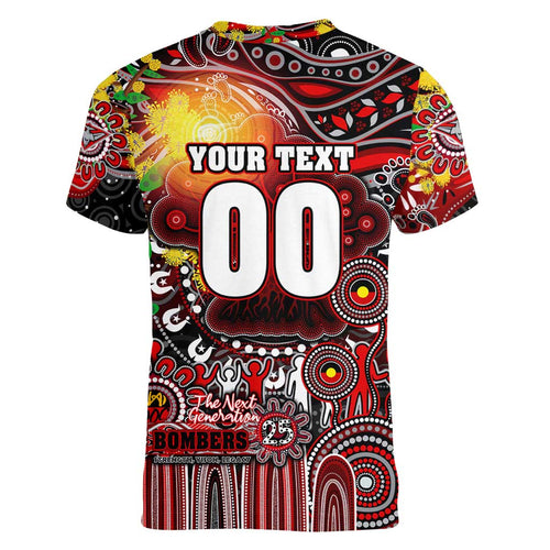 Personalised NAIDOC Week 2025 Bombers Football Women V-Neck T-Shirt Aboriginal Dot Painting