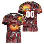 Personalised NAIDOC Week 2025 Bombers Football Women V-Neck T-Shirt Aboriginal Dot Painting